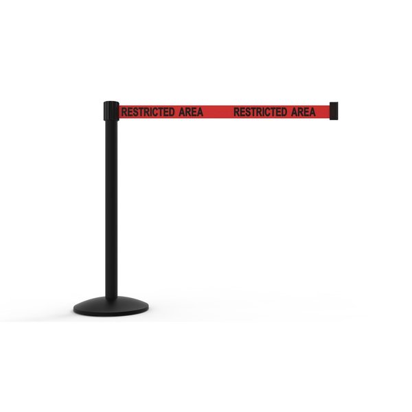 Banner Stakes QLine Retractable Belt Barrier, Black Post, Red "Restricted Area" AL6105B